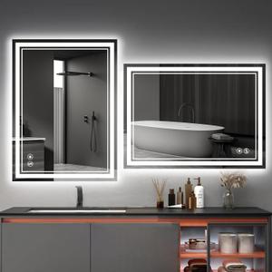 20 x 28'' LED Mirror for Bathroom Anti-Fog Bathroom Mirror with LED Lights Dimmable 3 Colors LED Bathroom Mirror Vanity Mirror with Lights Wall Mounted Horizontal/Vertical Home Decor