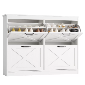 Garvee Shoe Storage Cabinet with 4 Flip Drawers, Shoe Storage Organizer Cabinet, Freestanding Wood Shoe Rack Cabinet for Entryway, Hallway, Foyer