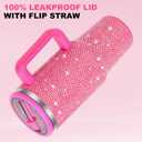 40 oz Tumbler with Handle and Flip Straw Lid, Insulated Leak Proof Double Walled Stainless Steel Rhinestone Diamond Studded Bling Travel Mug Tumblers, Maintains Cold Ice and Heat for Hours