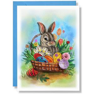 Happy Easter Day Card, Cute Bunnies Eggs Flowers Card, Seasonal Holiday Quilling Card, Quilled Greeting Card for Kids Family, Friend, Husband, Wife with Envelope (Cute Bunny)