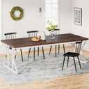 Tribesigns Farmhouse Dining Table for 6-8 People, 78.7-Inch Rectangular Wood Dining Table, Rustic Kitchen Table with Heavy Duty Metal Legs for Dining Room (Rustic Brown/White)