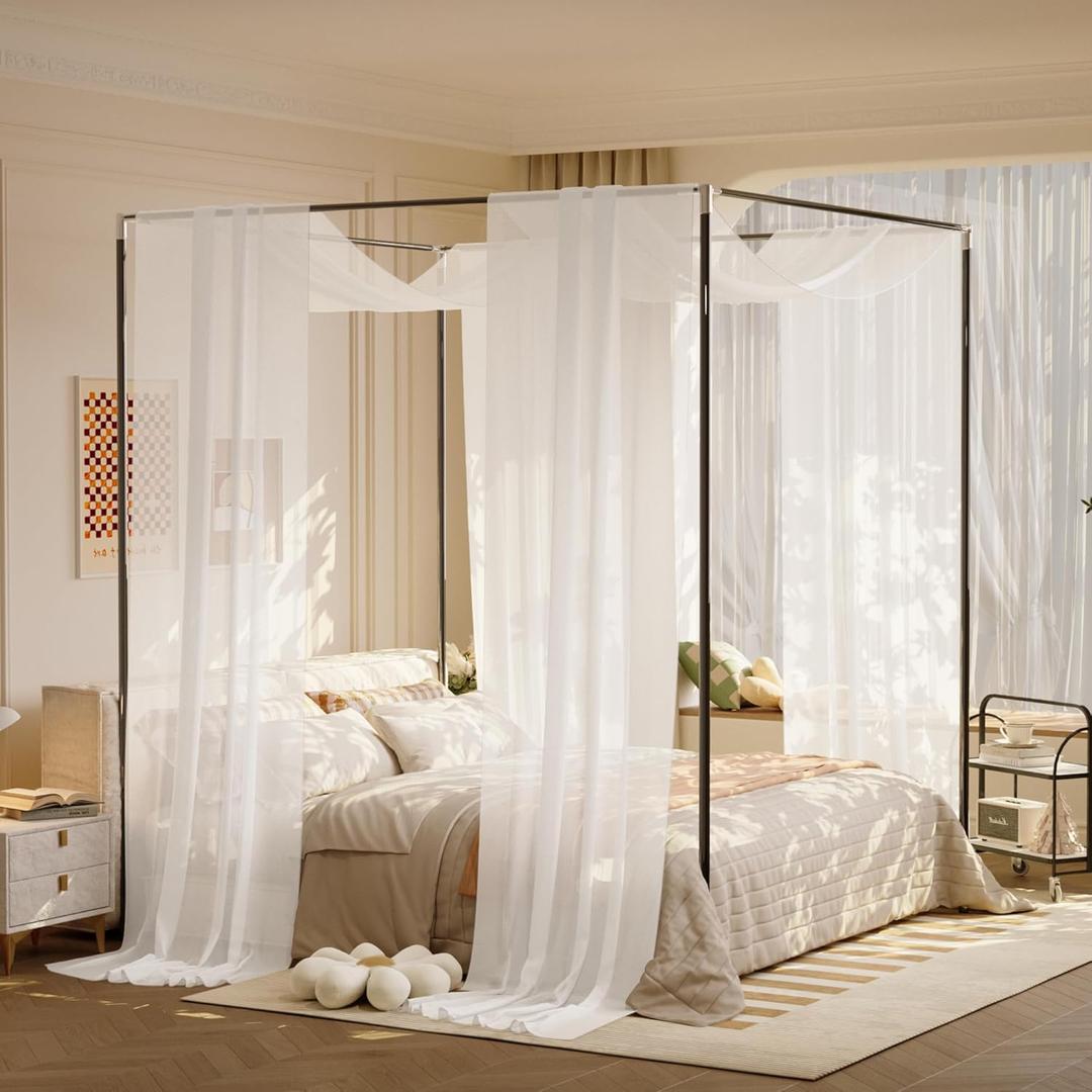 lazyzzz White Canopy Bed Curtains Princess Bed Canopy Scarf for Queen/King Metal Wood Bed Frame, Bed Canopy for Girls Boys-2 Panel Mesh Curtain 39.4" W x 315" L