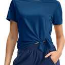 TBMPOY Women's Short Sleeve Workout Tops T-Shirts Breathable Quick Dry UPF 30+ Athletic Exercise Tee Shirts with Side Slits (Blue, L)