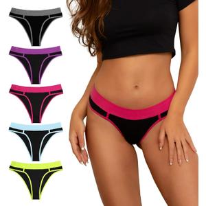 Cheeky Underwear for Women, Womens Underwear Cotton,Pop Vivid Color Soft Bikinis Panties for Young Ladies 5 Pack (L)