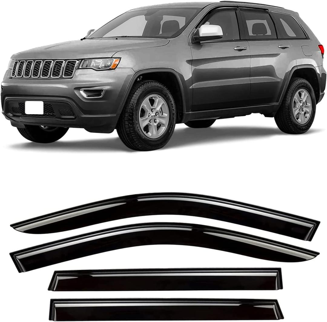 Tape-On Window Visors 4-Piece for 2011-2020 Grand Cherokee Sun Rain Guard Shield Shade Smoke 94252