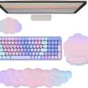 Cloud Keyboard Wrist Rest Mouse Pad with Wrist Rest for Computer Keyboard and Mouse Pad Set Memory Foam Cute Ergonomic Wrist Pad Support for Desk Gaming Home Office Pain Relief Pink Purple Blue
