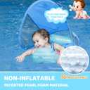 Mambobaby Baby Float with Canopy & Tail Non-Inflatable Baby Swim Float Upgrade Soft Infant Pool Float Sun Protection Newborn Pool Float 3-24 Months Skin-Friendly Material for Toddler Boys Girls, 19.7 inches x 18.9"
