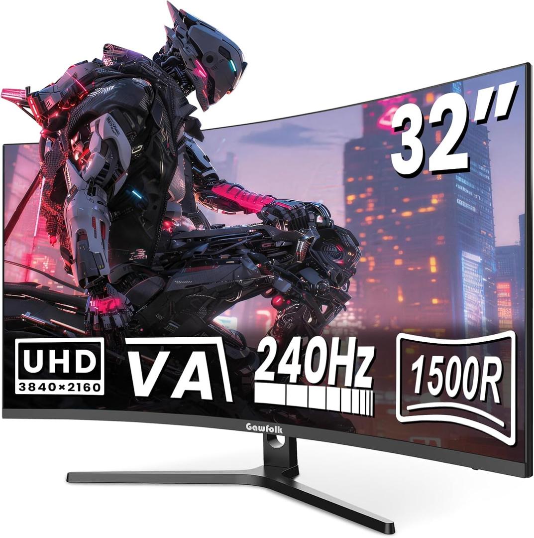 Gawfolk 32 Inch 4K 240Hz Curved Gaming Monitor, UHD 3840 x 2160, 1500R