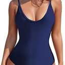 American Trends Sexy One Piece Swimsuit for Women V Neck Bathing Suit Sexy Open Back High Cut Swimwear (L)