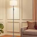 Floor Lamp Simple Design with White Shade, Small Tall Lamps for Living Room Bedroom Office Dining Room Kitchen, Sliver Pole Lamp-Sliver