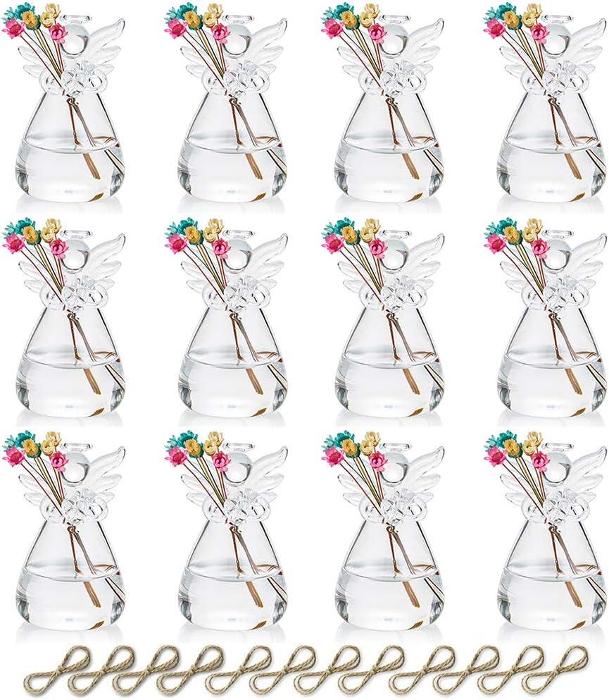 Sziqiqi Clear Glass Guardian Angel Vases Bulk for Hanging Vases for Buds Cuttings Greenery Hydroponic Plant Containers Room Ornaments Bautizo Decorations 3.5inch/12Pcs