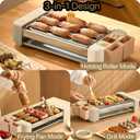 Electric Hot Dog Roller 6 Rollers,3 in 1 Indoor Grills Portable with Non-stick & Smokeless Removable Grill & BBQ Griddle Plate,Stainless Sausage Grill Cooker Machine, for Family party Use