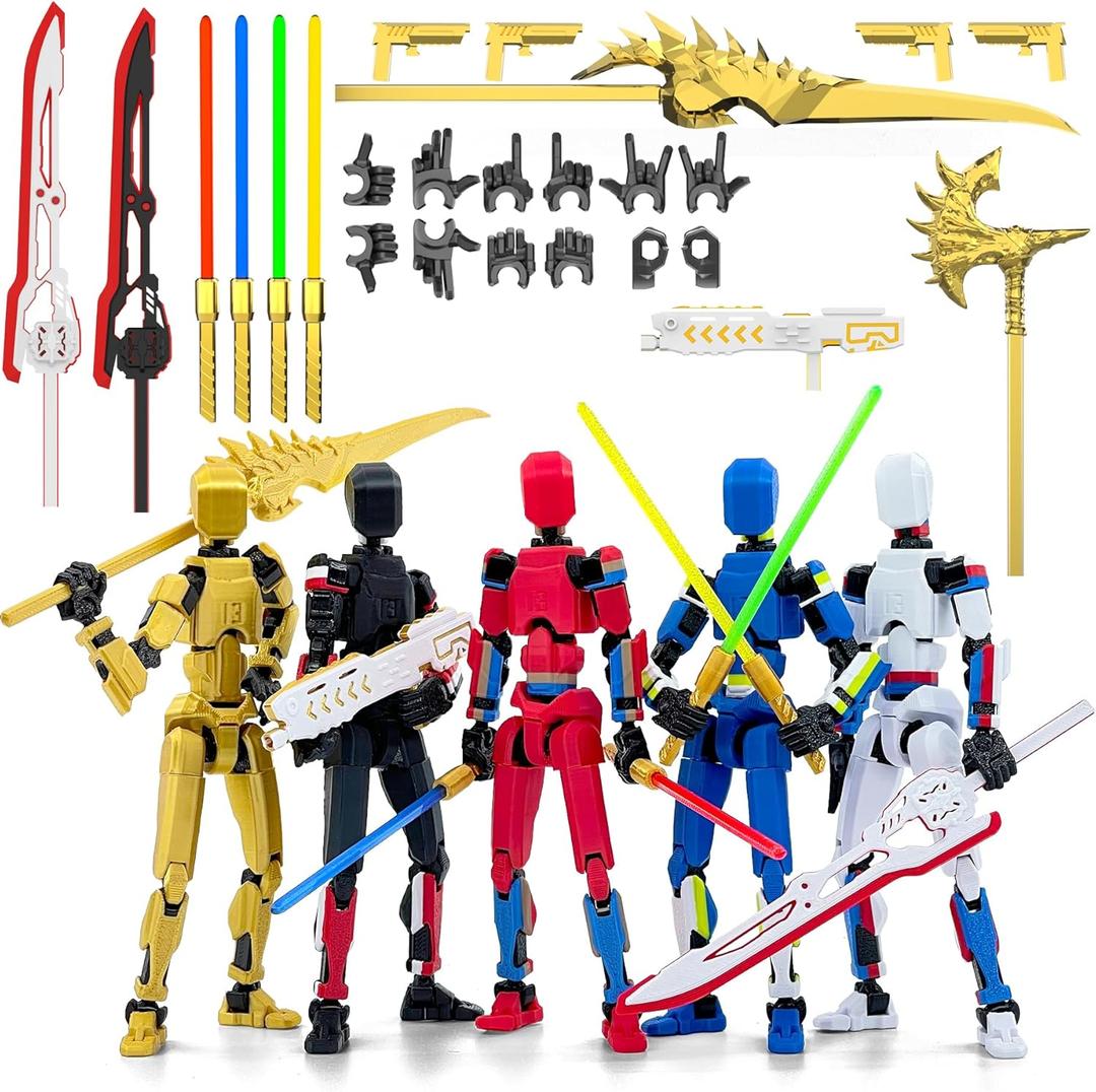 5-Pack T13 Action Figure Already Assembled, Multi-Colored Titan 13 Action Figure Set with Laser Saber 3D Printed T 13 Lucky Robo Dummy Nova 13 Action Figures, Figura de accin t13