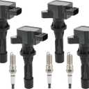 Set of 4 Ignition Coil Pack & Spark Plug Compatible with Mazda 3 6 CX-7 MX-5 Miata L4 2.0L 2.3L 2.5L Replace# UF540, L3G218100, L3G218100A