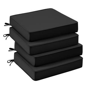 UNIKOME Outdoor Chair Cushions Set of 4, Water Resistant Patio Seat Cushions with Ties for Outdoor Furniture, High-Density Foam, UV & Fade Resistant, Piped Edge – 18.5" x 16" x 3", Black