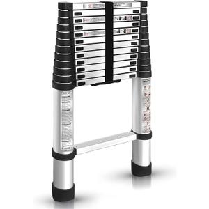 findmall 12.5FT / 3.8M Aluminum Telescopic Ladder Folding Step Inward Sliding Retraction Extension Multi-Use Non-Slip Collapsible