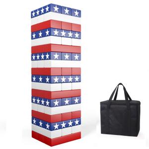 Nattork Giant Tumbling Tower (Stack from 1.77Ft to 4+ Ft), Wood Stacking Giant Blocks Game| Made from Premium Pine Wood| Ideal for Family, 54PCS Stars