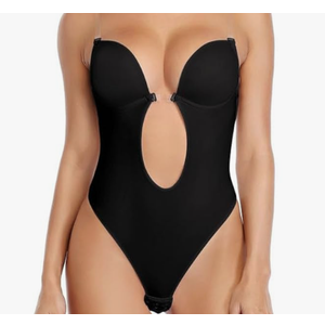 SHAPERIN Women's Backless Body Shaper Bra U Plunge Seamless Low Back Thong Shapewear Deep V Full Body Bodysuit M