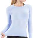 MathCat Seamless Workout Shirts for Women Long Sleeve Yoga Tops Sports Running Shirt Breathable Athletic Top Slim Fit (Medium, Wathet)