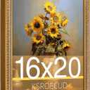 16x20 Picture Frame, HD Real Glass 16x20 Vintage Photo Frame, 16 by 20 Poster Frame with Gold Border Horizontal & Vertical Display for Tabletop or Wall Decor (1 Pack)