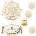 Placemats Set of 12 Gold Placemats Charger Plates Table Mats Place Mats & 4 Pcs Coasters Birthday Christmas Holiday Round Wipeable Vinyl Placemats Kitchen Wedding Dinner Dining Table Decor Setting