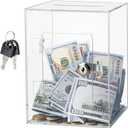 Hicocool Clear Piggy Bank with Lock, Acrylic Piggy Bank with Key for Adults Kids Openable, Reusable Money Saving Box for Birthday (Clear)