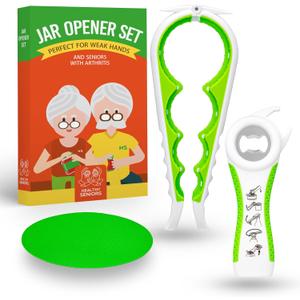 Jar Opener for Weak Hands and Seniors with Arthritis, 5 in 1 Multi Function Bottle Opener Lid Opener For Arthritic Hands with Non Slip Gripper For Opening Jars And Bottles (Green)