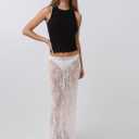 Sheer Mesh Lace Maxi Skirt Women (White)