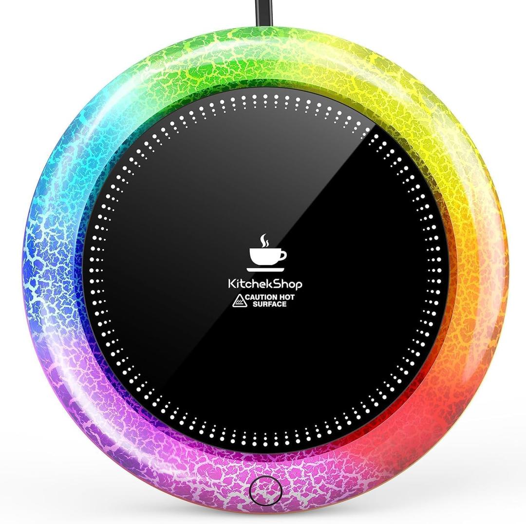 Coffee Mug Warmer with 7 Color Lights - Fastest Heating & Highest Temperature, Auto On/Off Gravity-Induction Coffee Cup Warmer for Desk, Smart Electric Beverage Warmer for Coffee, Tea