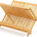 RoyalHouse Premium Natural Bamboo Dish Rack, Collapsible Dish Drainer, Foldable and Compact Dish Drying Rack for Kitchen Counter