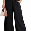 GRECERELLE Women Elastic High Waisted Wide Leg Pants Woman Casual Palazzo Trousers (Large, Black)