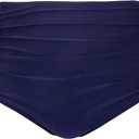 Tempt Me Women High Waisted Bikini Bottom Retro Ruched Swim Bottom Shirred Tankinis Brief (Large, Navy Blue)