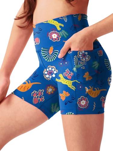 SKIDREAM Girls 4'' High Waisted Biker Shorts, Stretchy Athletic Workout Running Shorts for Kids and Teens L