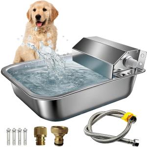 Automatic Water Dispenser for Dogs, 3L 304 Stainless Steel Dog Water Feeder Bowl Dispenser for Indoor/Outdoor, Auto-Fill Waterer for Pets & Livestock, Anti Tip, Water Auto Fill, Fit GHT 3/4" Faucet
