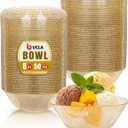 bUCLA 50Pack Gold Glitter Plastic Small Bowls - 8oz Disposable Ice Cream/Salsa/Dipping/Dessert/Sauce/Small Serving Bowls for Party