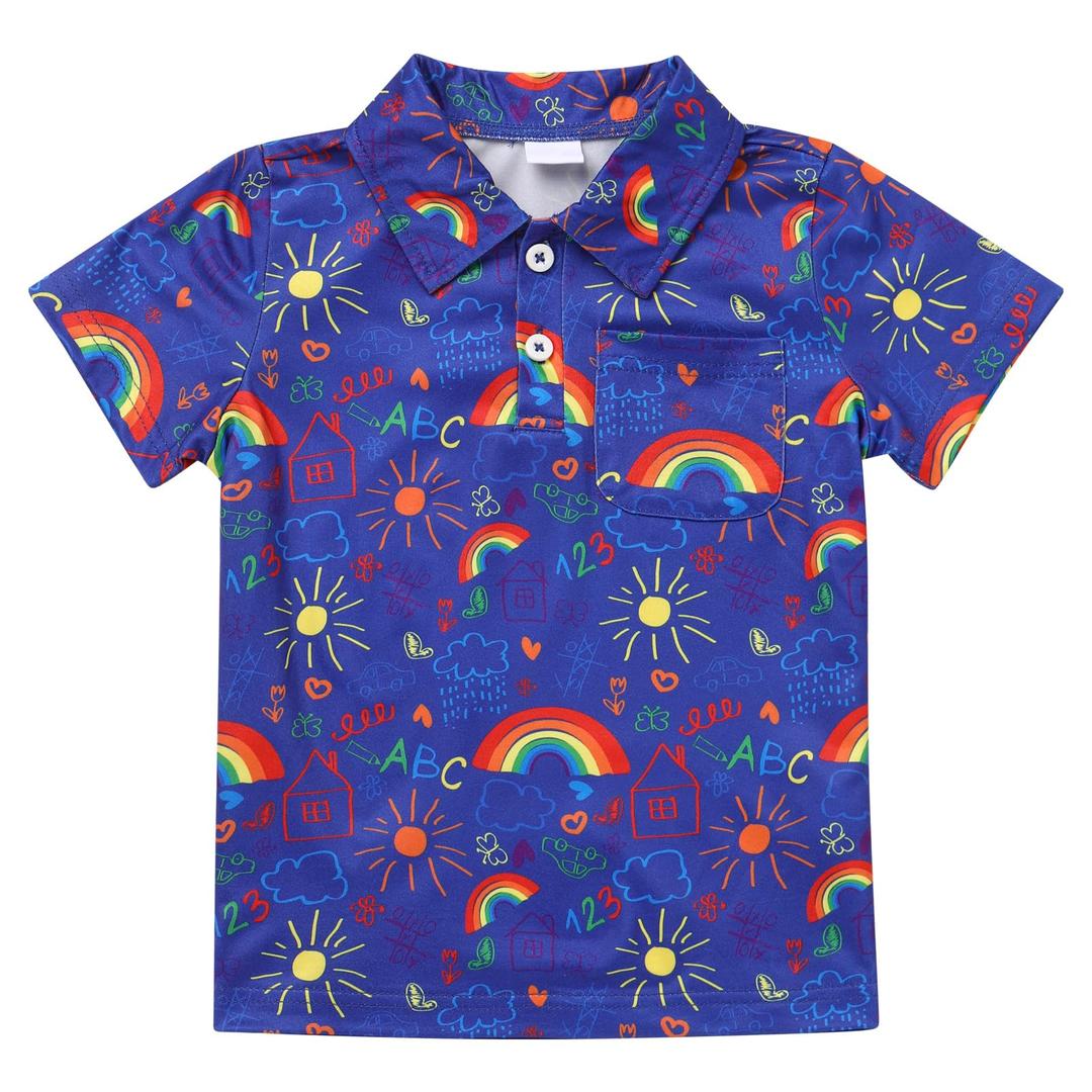 IMEKIS Back to School Outfits for Boys: 1st Grade Back to School Dress Shirt Top Kindergarten Clothes Kids First Day of School Outfit 100th Day of School Toddler Picture Day Royal Blue 4-5T (Blue)