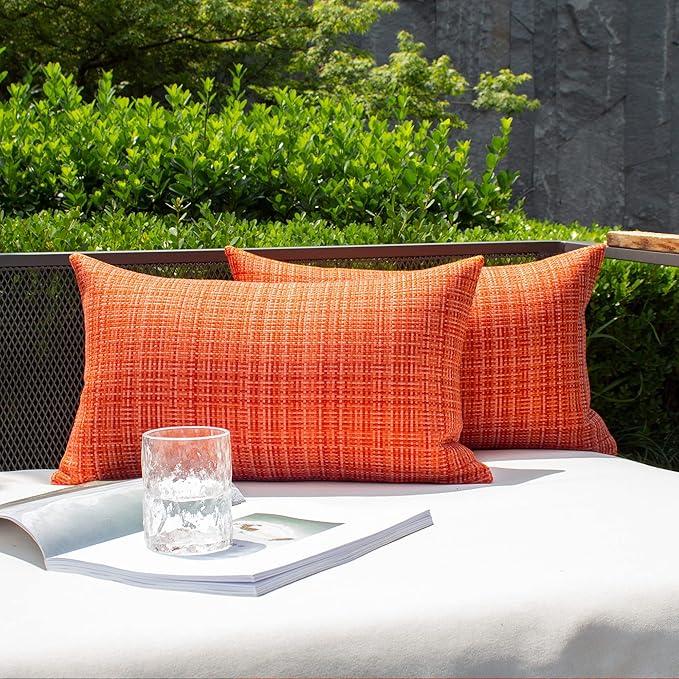 Kevin Textile Pack of 2 Decorative Outdoor Waterproof Fall Throw Pillow Covers Autumn Decorative Lumbar Pillowcases Modern Cushion Cases for Patio Couch Bench 12 x 20 Inch Orange