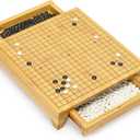 Bamboo Go Game Set  12.6 x 12.2-Inch Wooden Board with Pull-Out Storage Drawers & Double Convex Melamine Stones  Full-Size Baduk/Weiqi Strategy Game by Yellow Mountain Imports
