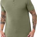 INTO THE AM Henley Shirts for Men - Premium Casual Short Sleeve Fitted Modern Fit T-Shirt, Large