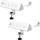 Jgstkcity Desk Clamp Power Strip,20W Fast Charging Station,Surge Protector Nightstand Edge Mount,1875W Extension Cord with Multiple Outlets,2 USB-C,2 USB-A,for Home Office (White, 2PCS-6 FT)