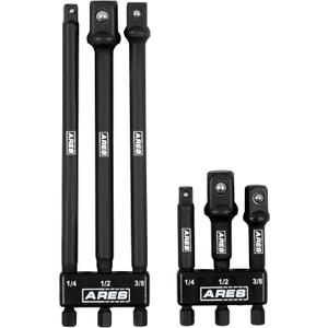 ARES 22025  6-Piece 3-Inch and 6-Inch Impact Grade Socket Adapter Set - Turns Impact Drill Driver into High Speed Socket Driver - 1/4-Inch, 3/8-Inch, and 1/2-Inch Drive with Storage Holder