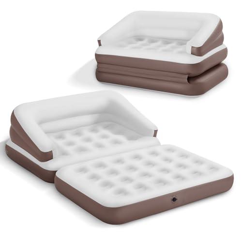 outdoor Full Size Air Mattress for Inflatable Portable Blow Up Mattress Sofa Bed with Flocked top-Double Air Couch for Tent Camping(Dark Brown), 78 x 54.3 x 24.4 inches