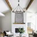 Black Wagon Wheel Chandelier 12-Light Farmhouse Chandelier for Living Room 38" Round Rustic Industrial Hanging Light Fixture for Dining Room Foyer Hallway Kitchen Island