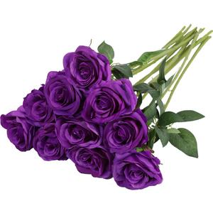 Nubry Artificial Silk Rose Flower Bouquet Lifelike Fake Rose for Wedding Home Party Decoration Event Gift 10pcs (Purple)