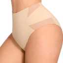 FeelinGirl Tummy Control Underwear Shapewear for Women Mid Waisted Shaping Panties Lower Belly Body Shaper Girdle (Beige, XL)