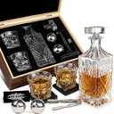 Whiskey Decanter Set, Whiskey Stones Gift Set for Men, Gifts Box with Reusable Stainless Steel Balls, Glasses, Decanter, Slate Coasters and Tongs for Dad, Boyfriend