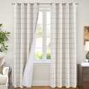 Lajode Navy Blue Linen Blackout Curtains for Living Room - Boho Plaid Pattern Thermal Insulated Grommet Cottage Core Window Treatments Rustic Drapes for Farmhouse, 52x84 Inch 2 Panels