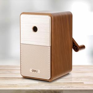 Deli Manual Pencil Sharpener - Auto-in Hand Crank with Adjustable Point for Colored Pencils, Kids, Students, Classroom, Home and Office, Brown