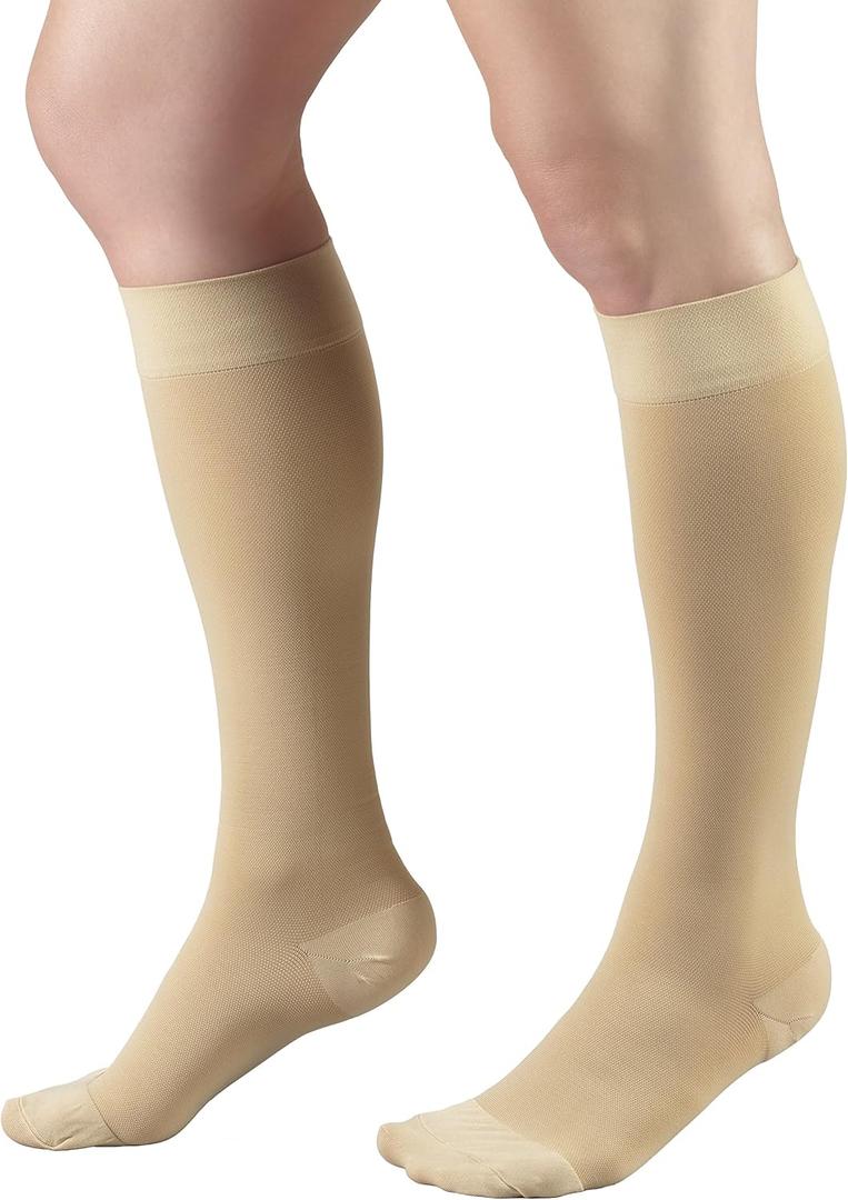 Truform Short Length 20-30 mmHg Compression Stockings for Men and Women, Reduced Length, Closed Toe, Beige, Medium (short length)