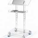 Sintuff Acrylic Podium Stand 47"h Adjustable Height Rolling Podium with Wheels Storage Shelf Rolling Laptop Cart Storage Shelf Portable Lectern Pulpit for Church Classroom Wedding Speech